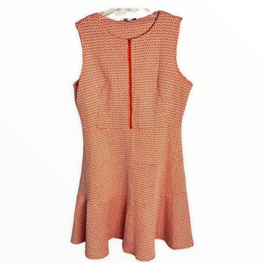 NWOT Womens Dress Flared Retro Zip Front Geometric Sleeveless Orange Sz 16,